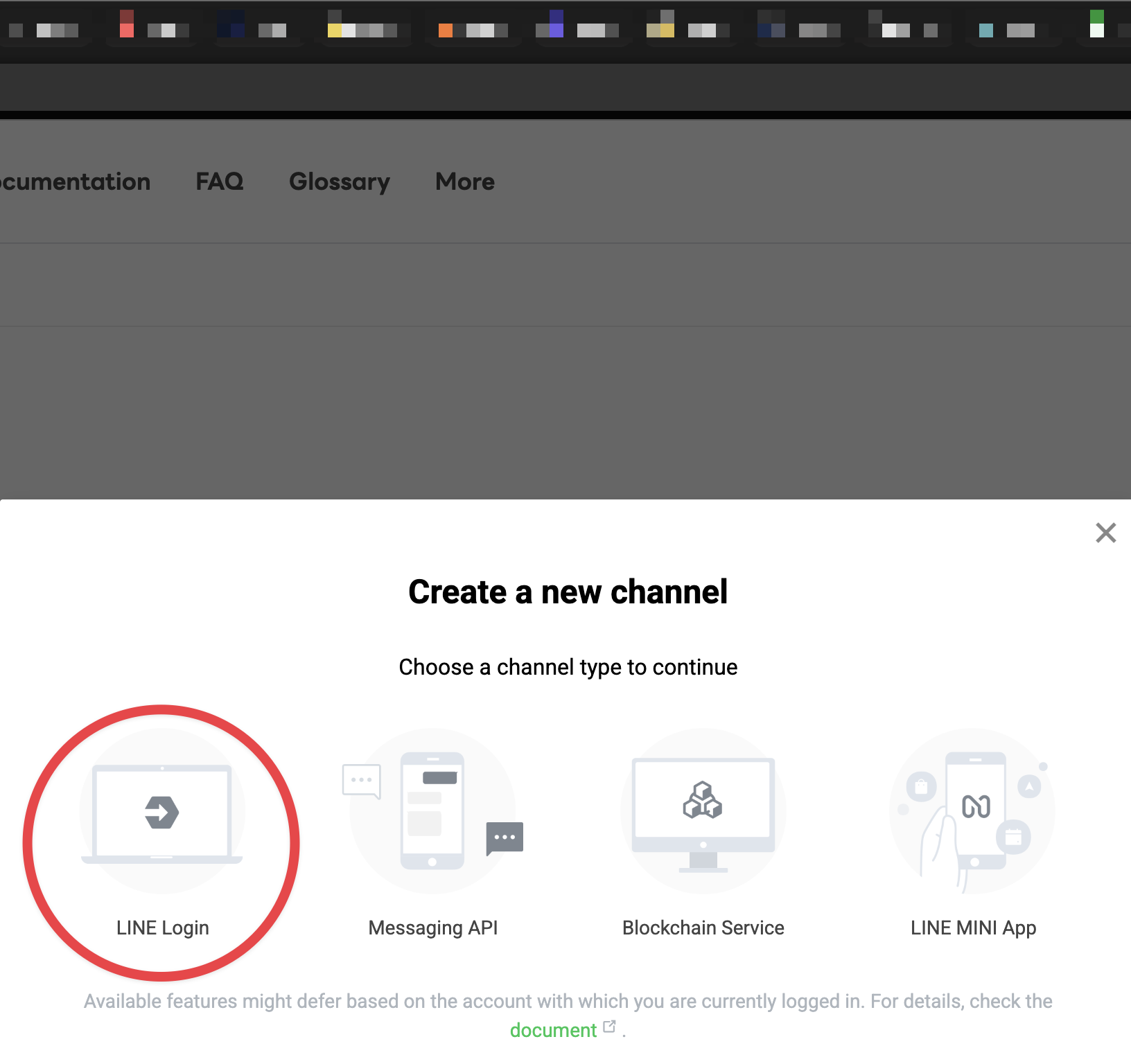 Create a new channel 視窗，四種頻道類型中選擇 LINE Login
