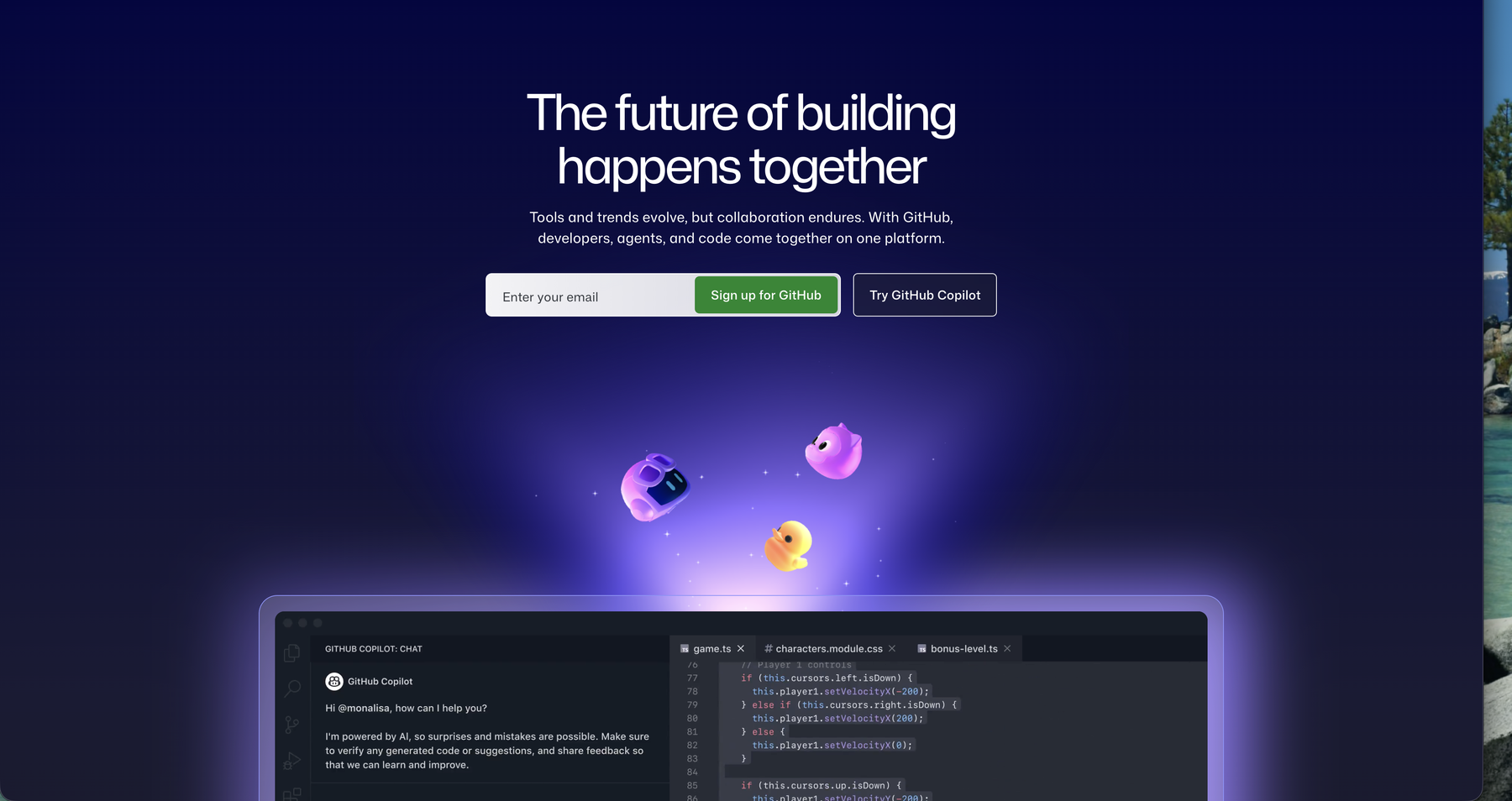 GitHub 首頁，右上角的 Sign up 註冊按鈕