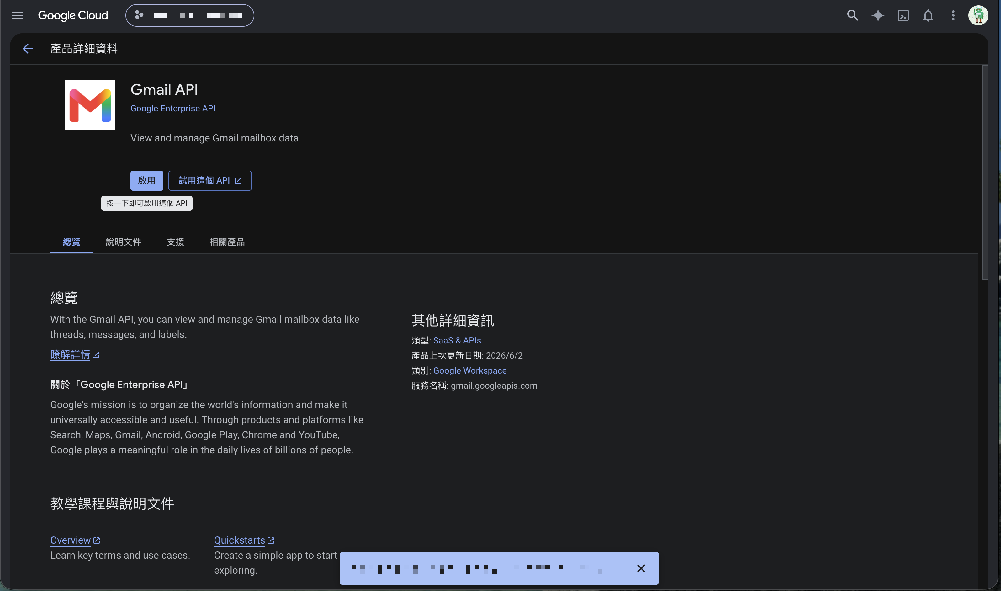 Gmail API enabled