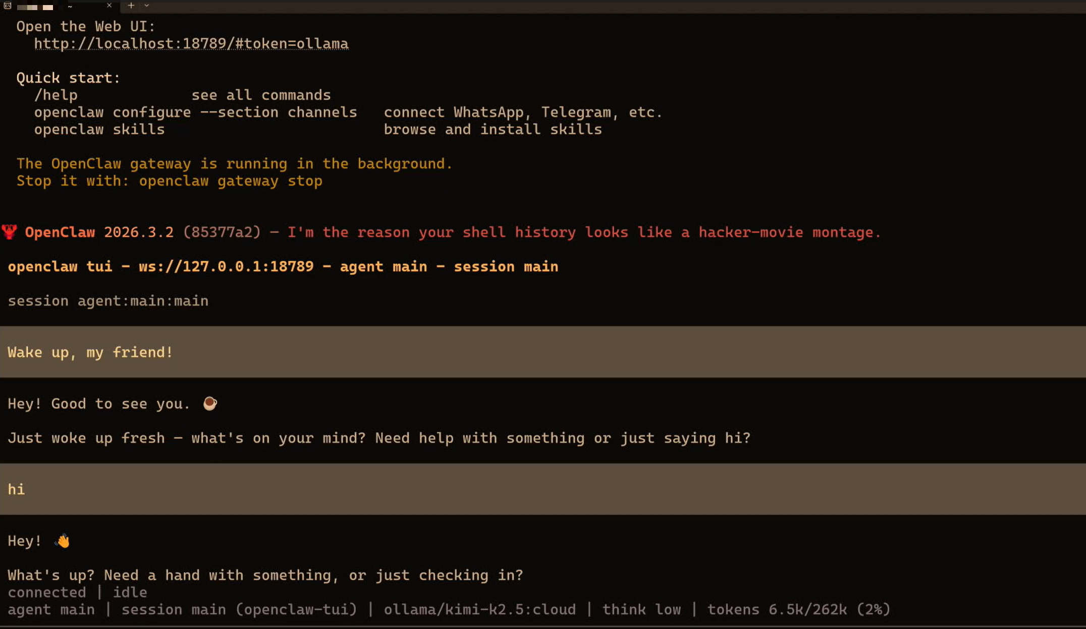 OpenClaw 第一次對話畫面(Windows)