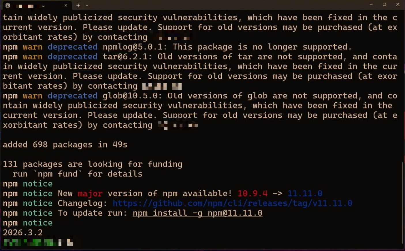 WSL 終端機執行 npm install -g openclaw